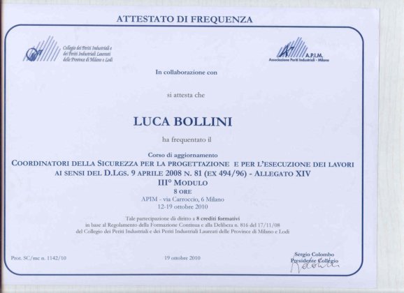 2010: Coordinatore alla Sicurezza (III Modulo)