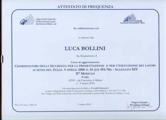2010: Coordinatore sicurezza (II Modulo)