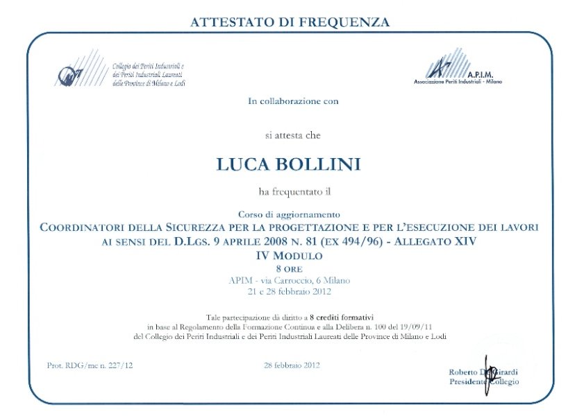 2012: Coordinatore sIcurezza